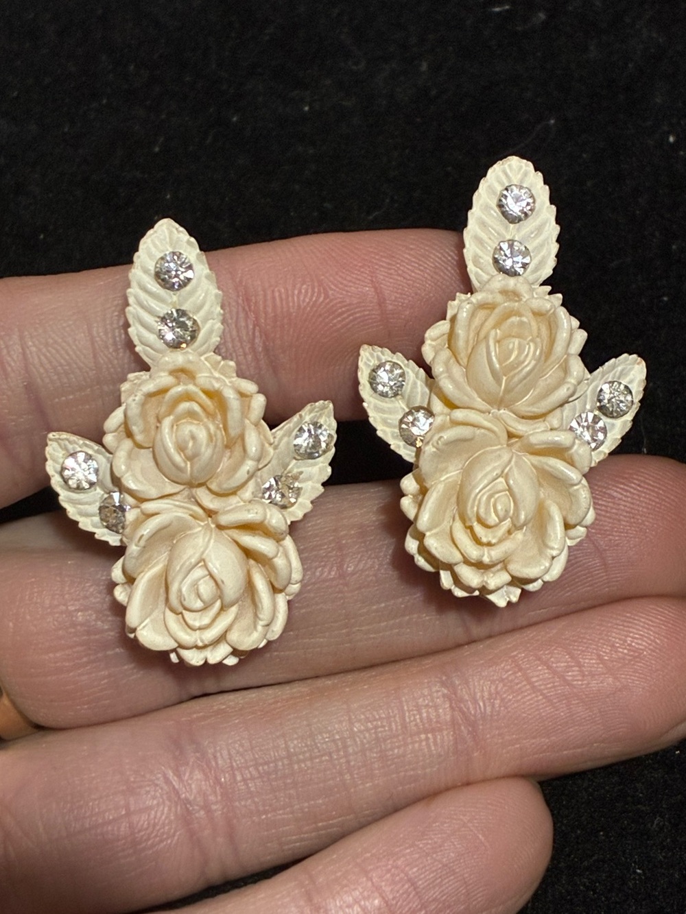 Antique Art Deco Carved Celluloid Earrings